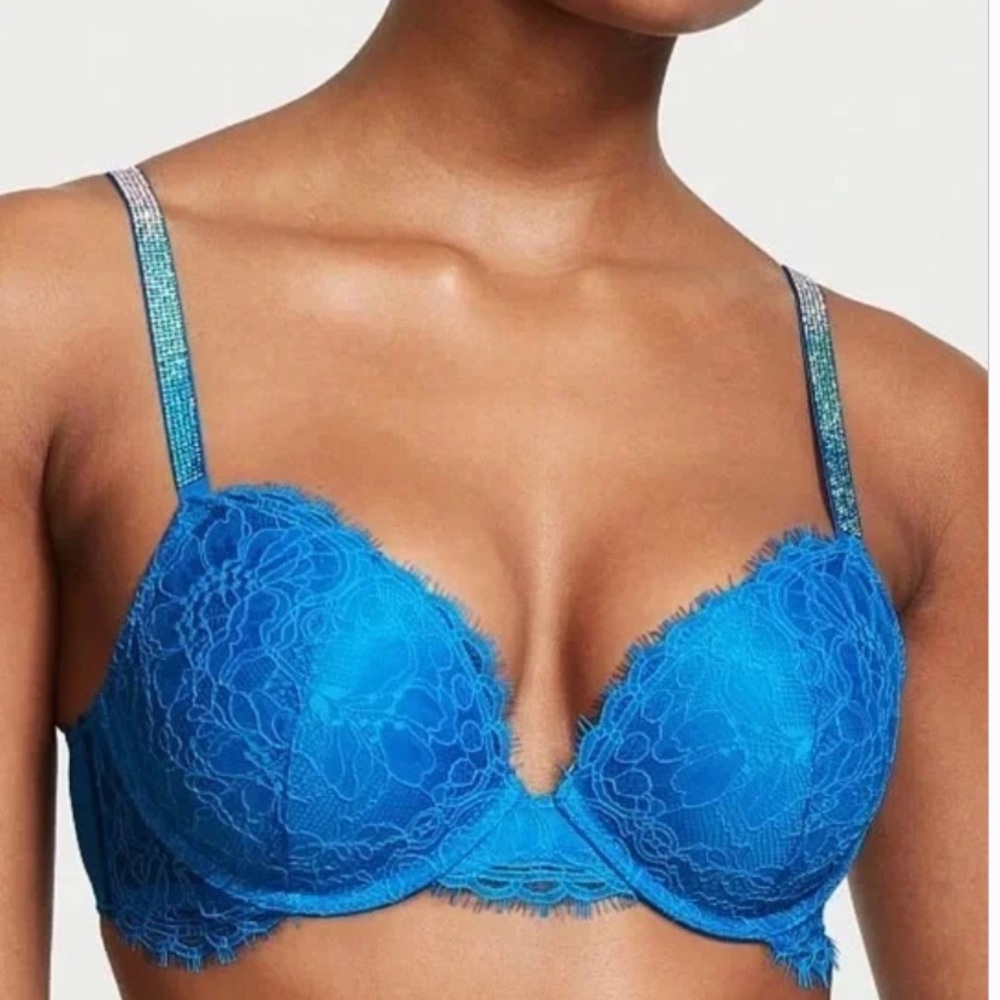 Victoria's Secret Ombre’ Royal Blue Very Sexy Push Up Lace Bra with Shine Straps